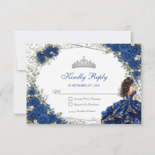 Koninklijk Blauwe Quinceañera Zilveren Vlinders RSVP Kaartje