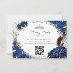 Koninklijk Blauwe Quinceañera Zilveren Vlinders RSVP Kaartje