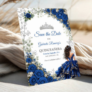 Koninklijk Blauwe Quinceañera Zilveren Vlinders Save The Date
