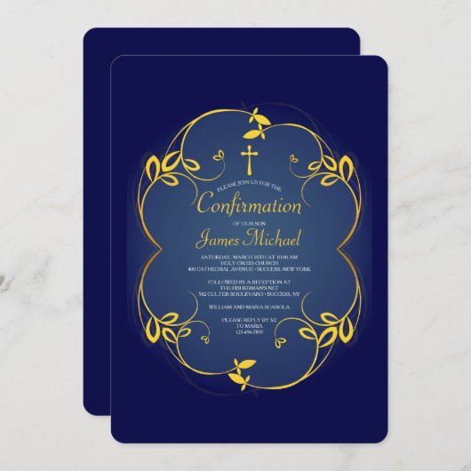 Koninklijk Blauwe Religieuze Uitnodiging (Voorkant / Achterkant)