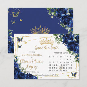 Koninklijk Blauwe Rozen Bloemengoud Quinceañera-ka Save The Date