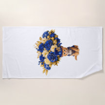 Koninklijk blauwe rozen kitten strandhanddoek