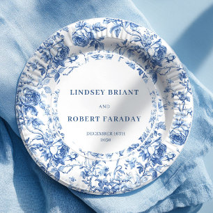Koninklijk blauwe rozen Toile trouw papieren borde Bordje