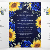 Koninklijk Blauwe Rustieke Zonnebloem Moderne Bloe Drieluik Aankondiging (Binnenkant midden)