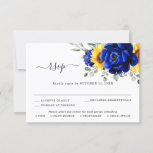 Koninklijk Blauwe Rustieke Zonnebloem Moderne Bloe RSVP Kaartje