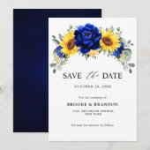Koninklijk Blauwe Rustieke Zonnebloem Moderne Bloe Save The Date (Voorkant / Achterkant)