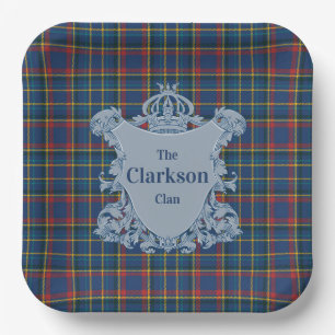 Koninklijk blauwe Schotse tartan,familiewapen,rood Papieren Bordje