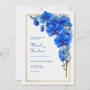 Koninklijk Blauwe Vergulde Orchidee Huwelijk Kaart