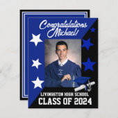 Koninklijk Blauwe, Witte en Zwarte Afstuderen met  Kaart (Voorkant / Achterkant)