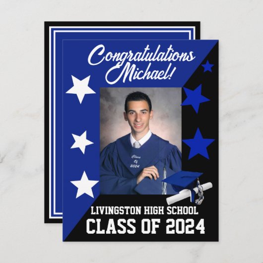 Koninklijk Blauwe, Witte en Zwarte Afstuderen met  Kaart (Voorkant / Achterkant)