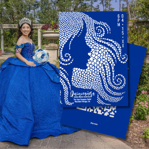 Koninklijk Blauwe & Zilveren Quinceañera Silhouet  Folie Feestdagenkaart