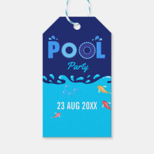 Koninklijk Blauwe Zomer Zwembad Verjaardagsfeest Cadeaulabel