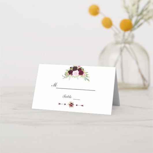 Koninklijk Burgundy Marsala Bloemstuk Tafelnummer (Voorkant)