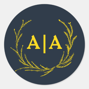 Koninklijk Contrast Middenblauw & Goud Monogram Ronde Sticker