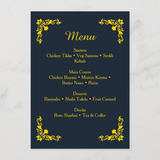 Koninklijk Contrasterend Midnight Blue & Goud Dine Informatiekaartje (Voorkant)