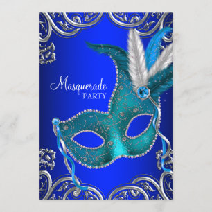 Koninklijk en turquoise maskeradefeest kaart