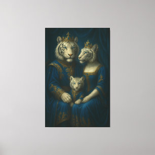Koninklijk familieportret van witte tijgers – Maje Canvas Afdruk