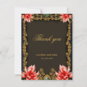 Koninklijk goud en rood bloemontwerp bedankkaart (Voorkant)