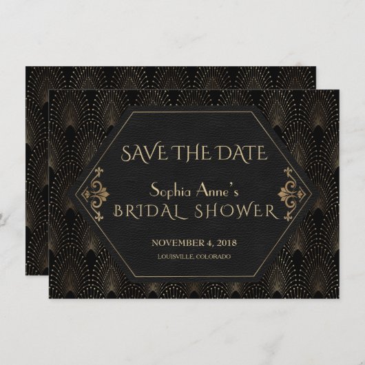 Koninklijk Goud Great Gatsby Jaren 20 Bruidsdouche Save The Date (Voorkant / Achterkant)