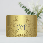 Koninklijk Gouden Abstract Pauwen Huwelijk RSVP Kaartje (Staand voorkant)