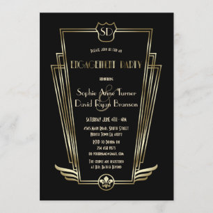 Koninklijk gouden Art Deco monogram verlovingsfees Kaart