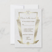 Koninklijk gouden Art Deco monogram witte trouw-RS RSVP Kaartje (Voorkant)