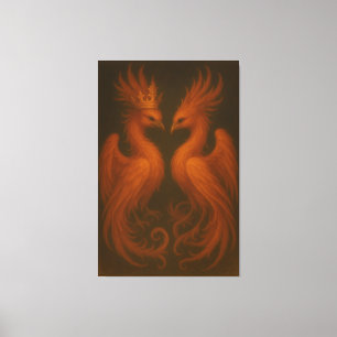 Koninklijk Gouden Phoenix Paar · Luxe Kunstcanvas Canvas Afdruk