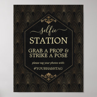 Koninklijk Gouden Zwarte Gatsby Trouw Hashtag Post Poster