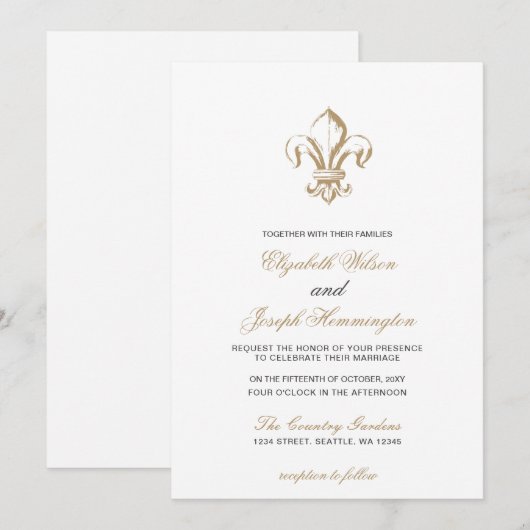 koninklijk goudkoorts, franje de Lis Wedding Kaart (Voorkant / Achterkant)