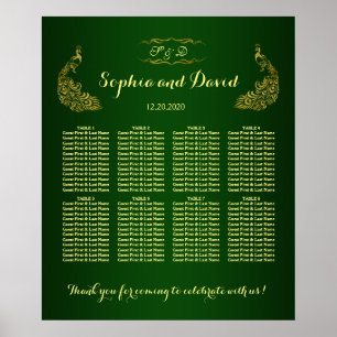 Koninklijk groen gouden pauw-huwelijksstoelenkaart poster