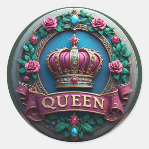 Koninklijk Kroonembleem Met Roze Rozen Ronde Sticker