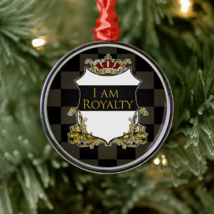 Koninklijk Kroonschild Donker Khaki Zwart Geruit Metalen Ornament