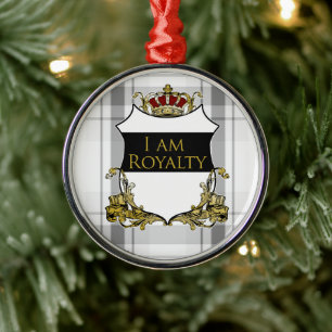 Koninklijk Kroonschild Wit Grijs Plaid Luxe Metalen Ornament
