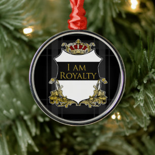 Koninklijk Kroonschild Zwart Grijs Geruit Luxe Metalen Ornament