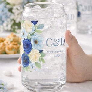 Koninklijk marineblauw bruiloftswaterverf ivoorkle blikvorm glas