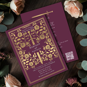 Koninklijk Middeleeuwse Gouden Zwaard Huwelijk QR Kaart