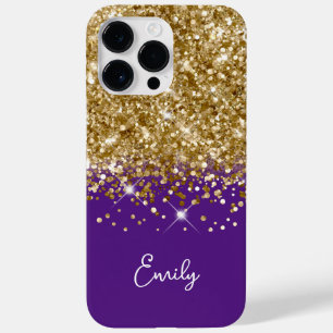 Koninklijk Paars en Goud Glitter Glam Case-Mate iPhone 14 Pro Max Hoesje