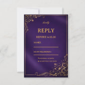 Koninklijk Paars Goud Bloemmotief RSVP Kaartje (Voorkant)