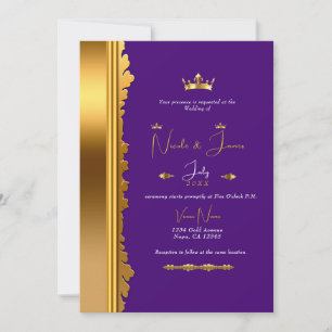 Koninklijk Paars Goud Elegante Glamourige Trouw Kaart