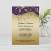 koninklijk Paars goudzirren bruiloft Kaart (Staand voorkant)