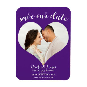 Koninklijk Paars Hart Foto Huwelijk Save the Date Magneet