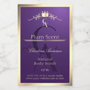 Koninklijk Paars Productlabel Gouden Frame en Mono Voedselcontainer Etiket