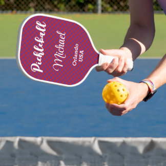 Koninklijk Paars & Rood Schachbord Met Monogram Pickleball Paddle