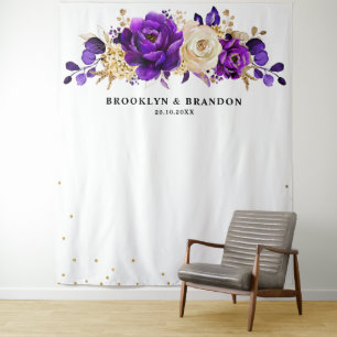 Koninklijk Paars Violette Gouden Bloemige Botanisc Wandkleed