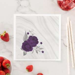 koninklijk paarse bloemen zilveren bladeren marmer servet
