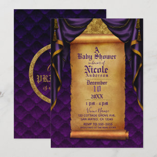 Koninklijk Paarse & Gouden Drapedeeën Rol Baby Sho Kaart