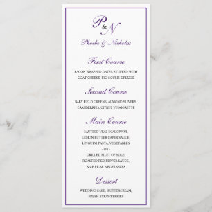 Koninklijk Paarse Klassieke Elegante Bruiloft Menu