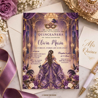Koninklijk Paarse Pruim Bloemrijke Masquerade Quin Kaart