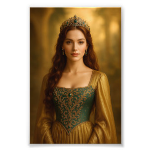 Koninklijk Prinses Portret in smaragd en goud Foto Afdruk
