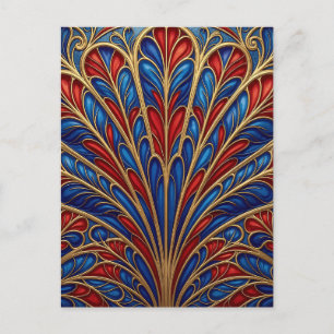 Koninklijk Rood Blauw Goud Weelderig Pauwwaaierpat Briefkaart